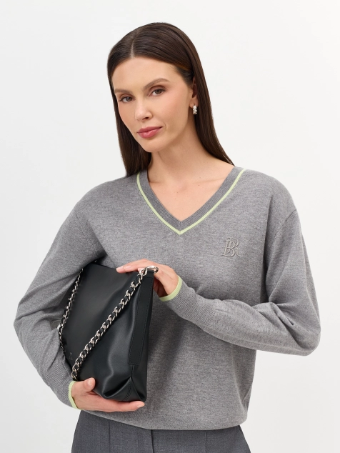 Меланжевый джемпер с ярким кантом