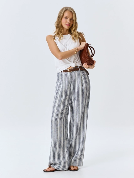 Брюки из 100% льна в полоску 