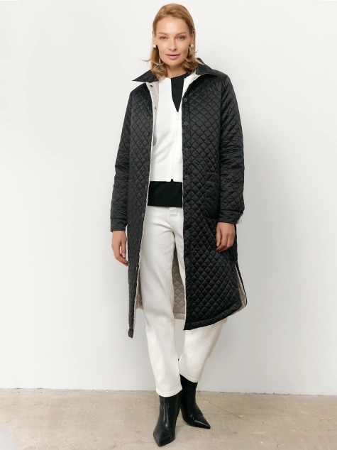 Стеганое двустороннее пальто с отложным воротником и нагрудными карманами