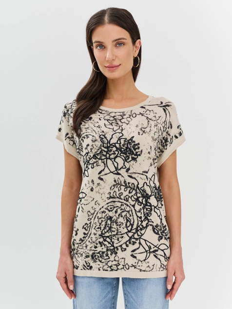 Вязаный топ с абстрактным принтом