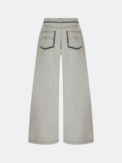 Меланжевые джинсы Wide leg с контрастными кантами