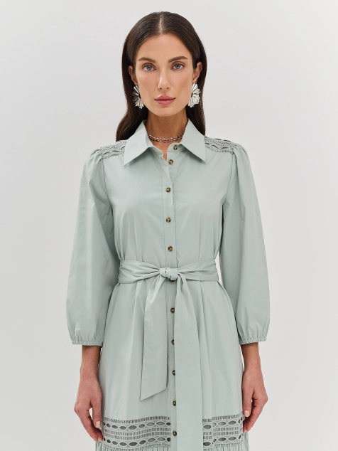 Платье-рубашка из 100% хлопка с кружевной отделкой