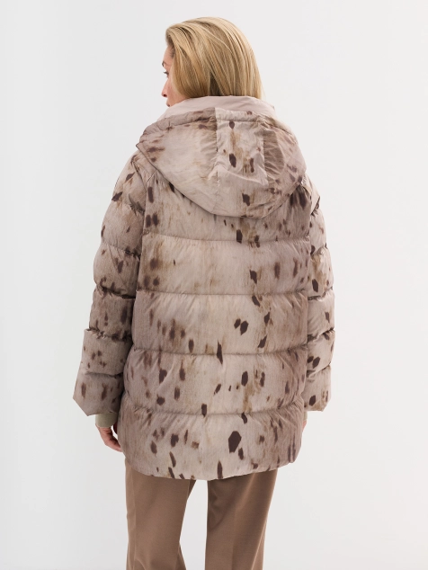 Пуховик с абстрактным принтом