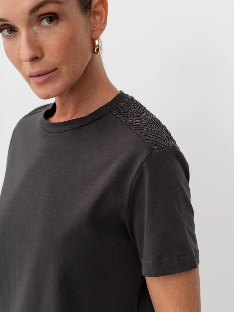 Футболка из 100% хлопка с декоративной тесьмой 