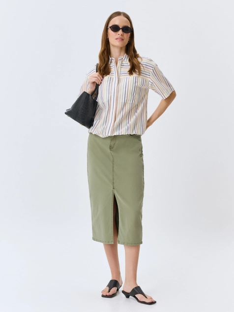 Оливковая джинсовая юбка