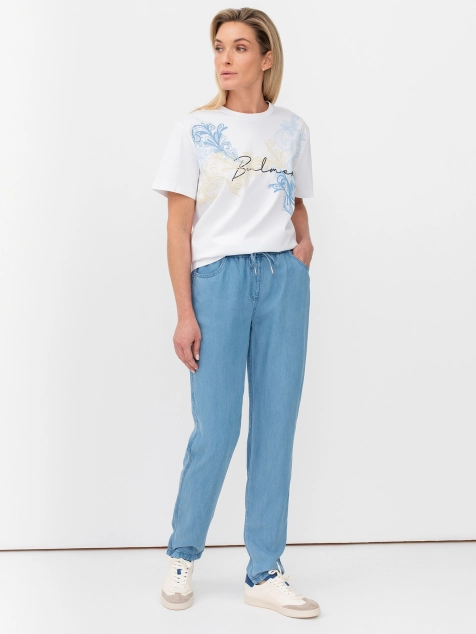 Джинсы из тонкого хлопка с резинкой по талии