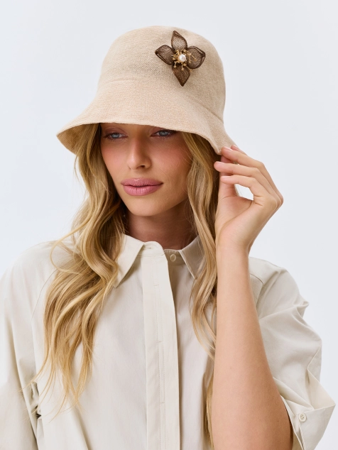 Панама с  декором из 100% льна