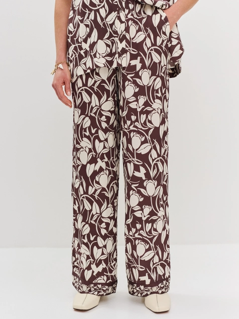 Сатиновые брюки из вискозы с цветочным принтом