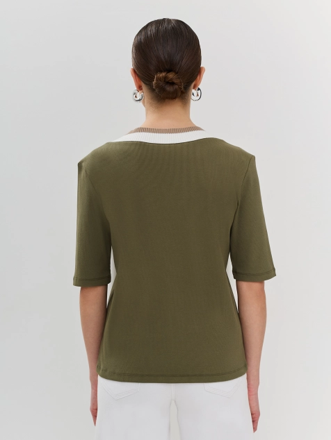 Футболка с контрастным рибом