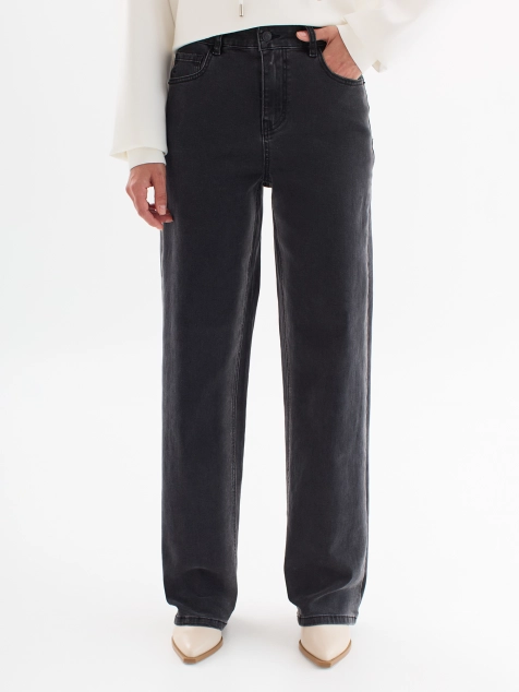 Джинсы прямого силуэта с высветленными лампасами