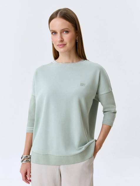 Свободный джемпер с вязаными рукавами