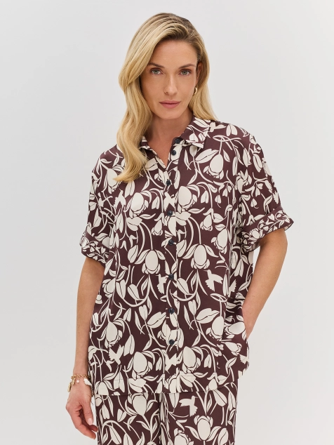 Сатиновая блузка из вискозы с цветочным принтом