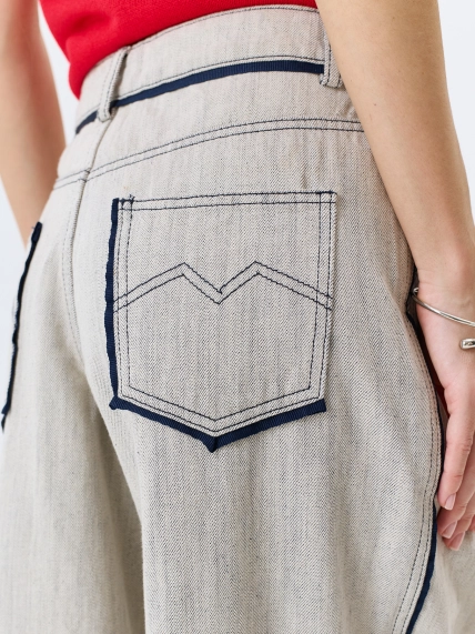 Меланжевые джинсы Wide leg с контрастными кантами