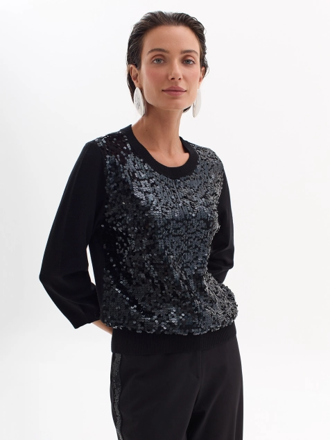 Яркий  вязаный джемпер с мерцающими пайетками