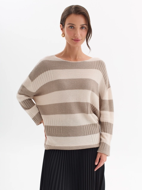 Фактурный свитер в широкую полоску с ангорой и шерстью