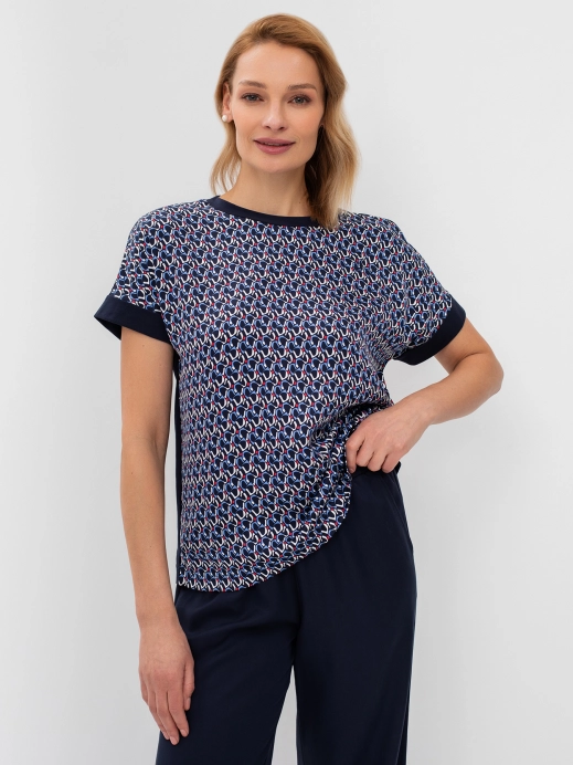 Комбинированная блузка с абстрактным принтом