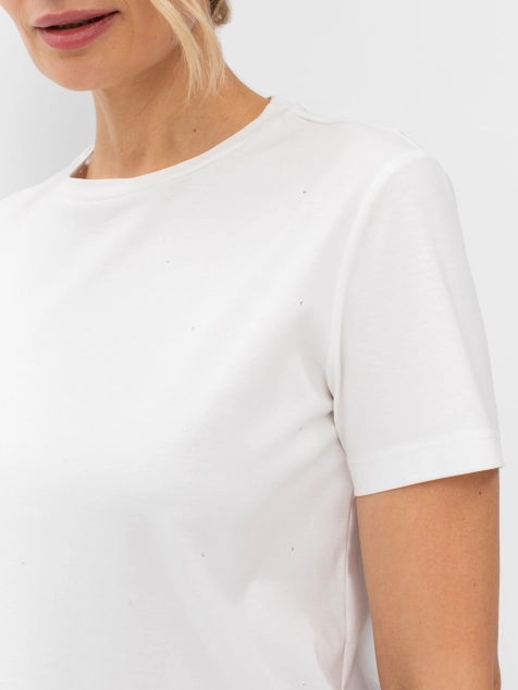 Футболка из кроеного трикотажа с декоративными стразами