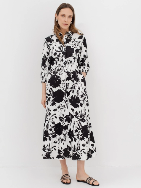Платье с монохромным цветочным принтом