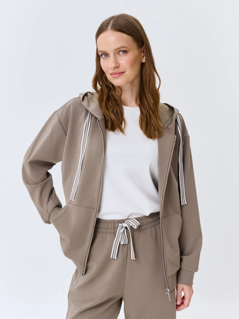 Худи на молнии с контрастной тесьмой
