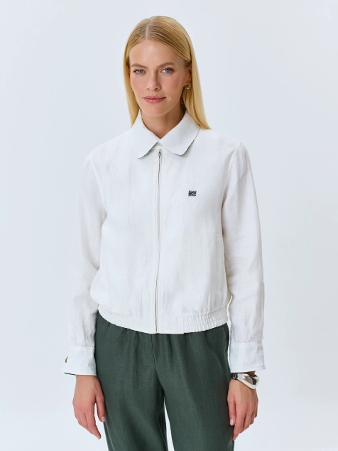 Бомбер из 100% льна с принтованными манжетами