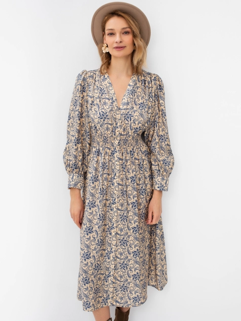 Платье миди из вискозы с абстрактным цветочным принтом