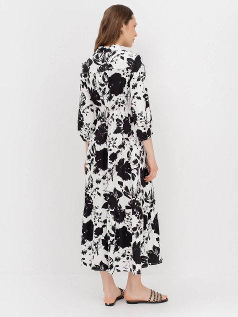Платье с монохромным цветочным принтом