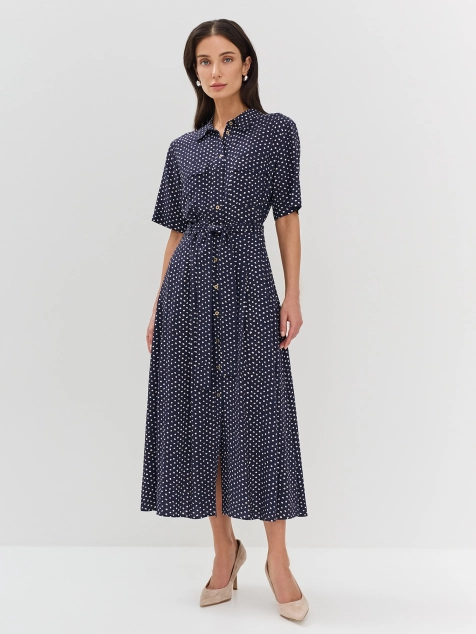 Платье-рубашка в горошек