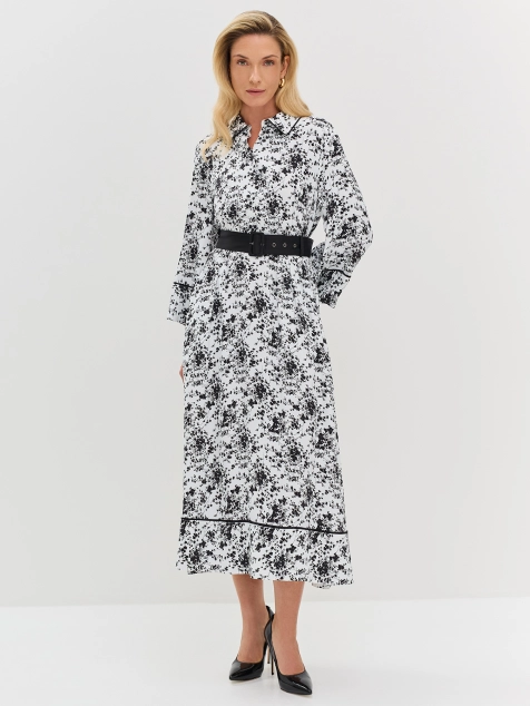 Платье с монохромным цветочным принтом