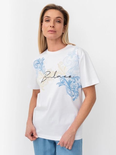 Футболка с нежным принтом и добавлением шелка