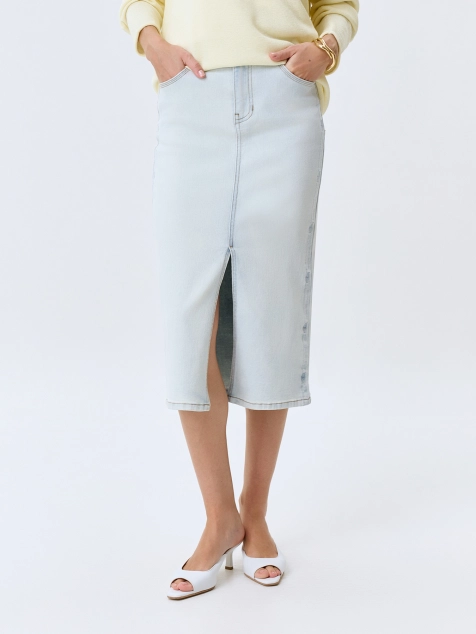 Джинсовая юбка с деликатными лампасами