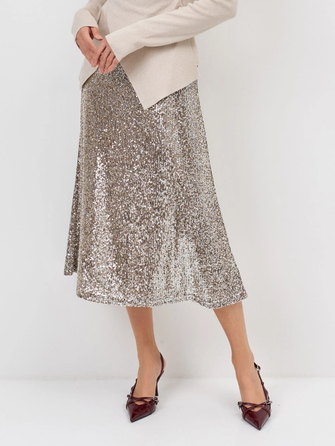 Яркая юбка-миди с искрящимися пайетками