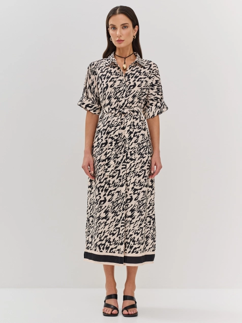 Платье-рубашка из вискозы с анималистичным принтом
