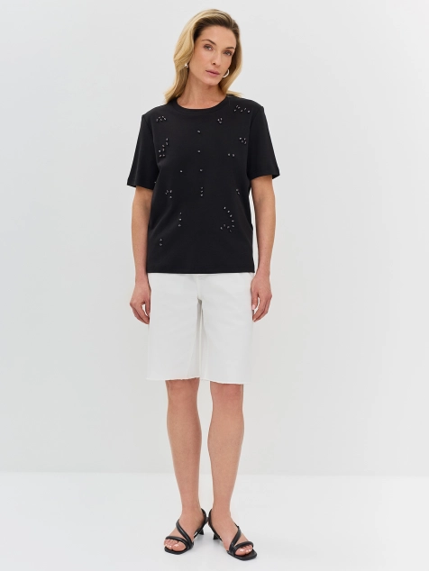 Футболка из 100% хлопка с декором из бусин