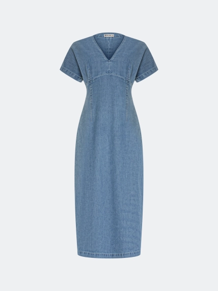 Джинсовое платье с V-образным вырезом