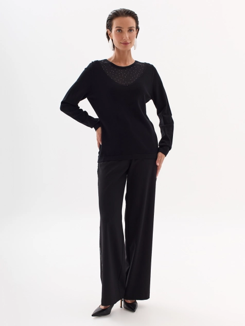 Джемпер с сеткой и мерцающими стразами