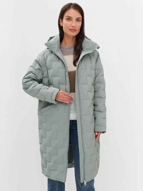 Пальто-кокон с  геометрической стежкой на натуральном утеплителе