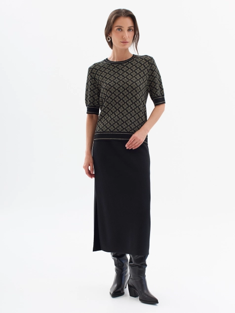 Трикотажная юбка с акцентным поясом