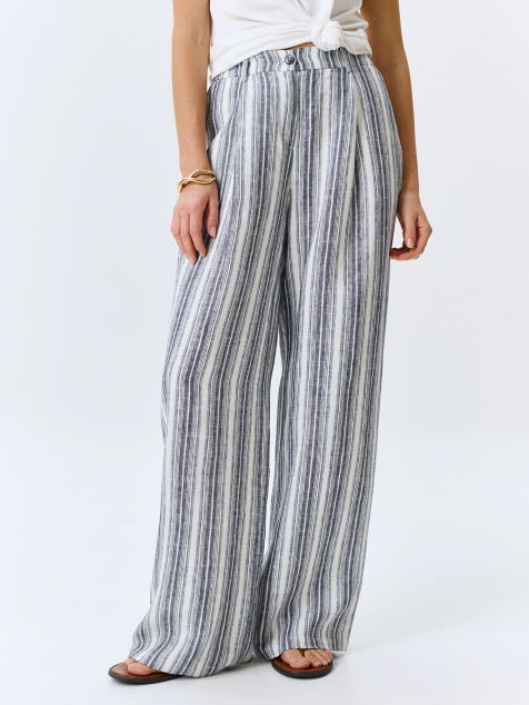 Брюки из 100% льна в полоску 