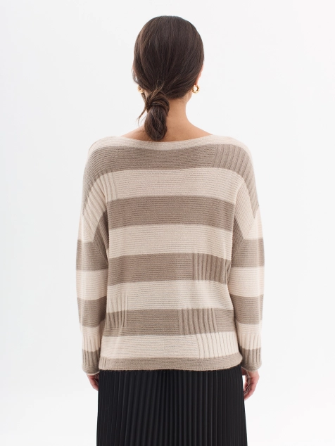 Фактурный свитер в широкую полоску с ангорой и шерстью