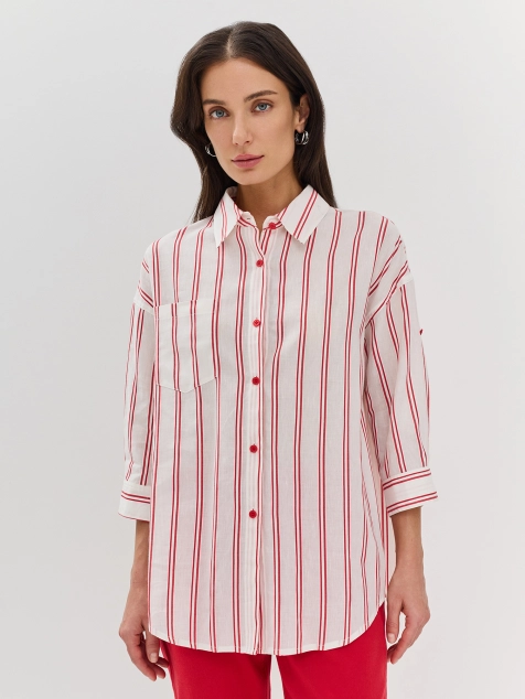 Рубашка из смесового льна в полоску