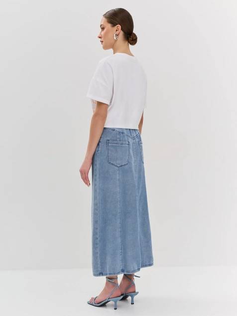 Юбка-макси из тонкого денима с декором из страз