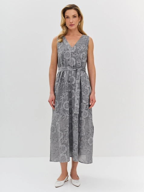 Платье-трапеция с варкой из 100% рами