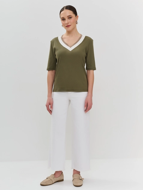 Футболка с контрастным рибом