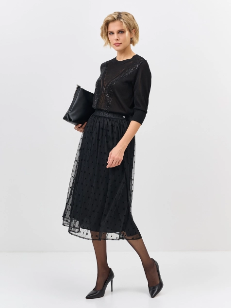 Юбка  из сетки с бархатным принтом