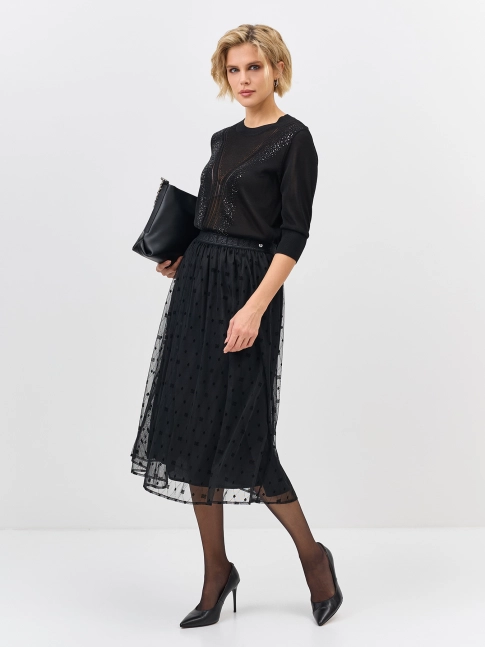Юбка  из сетки с бархатным принтом