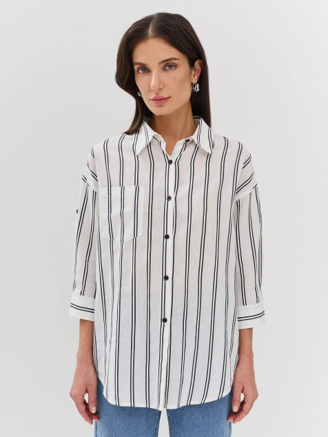 Рубашка из смесового льна в полоску