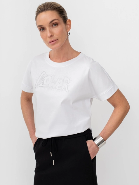 Футболка с принтом-аппликацией из страз