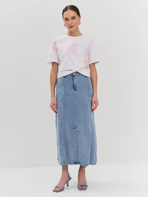 Юбка-макси из тонкого денима с декором из страз