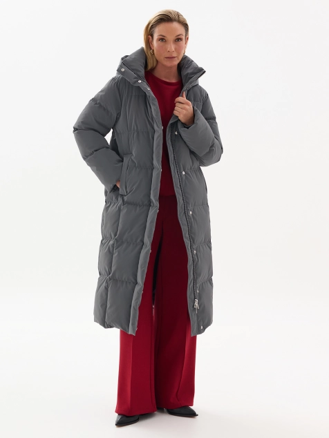 Удлиненное пальто из прорезиненной ткани со съемным капюшоном