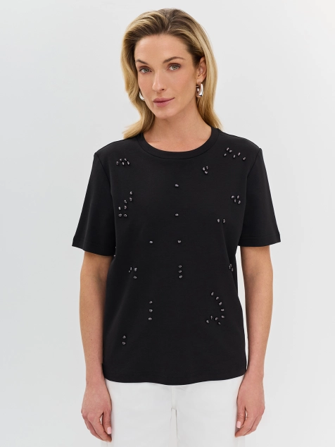 Футболка из 100% хлопка с декором из бусин